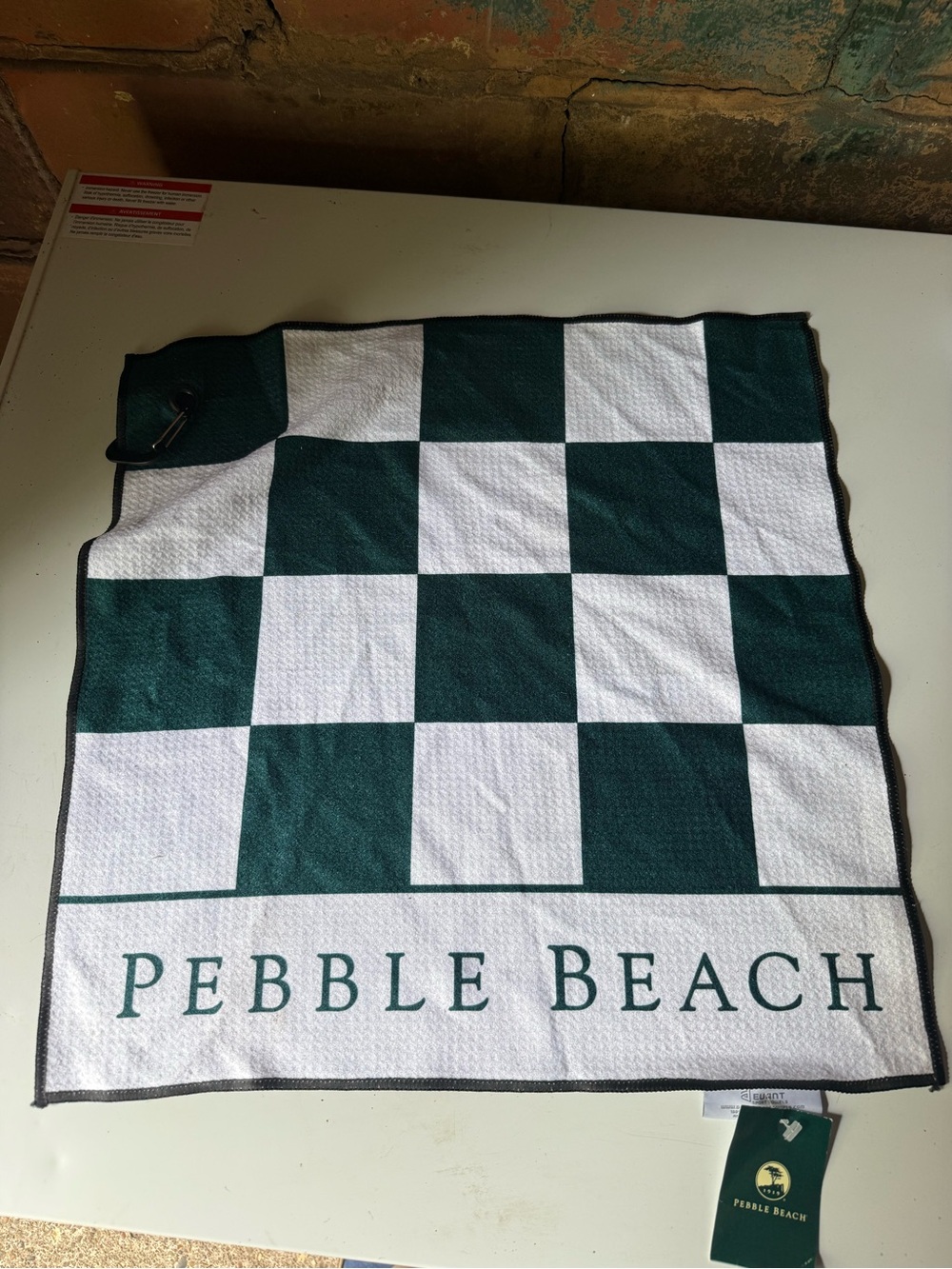 Pebble Beach Green & White Checker Golf Towel with Ring